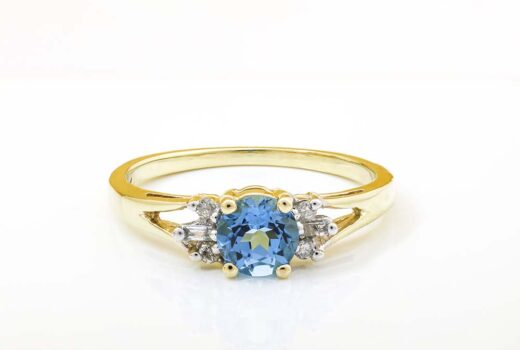 Swiss Blue Topaz with Diamonds Rings